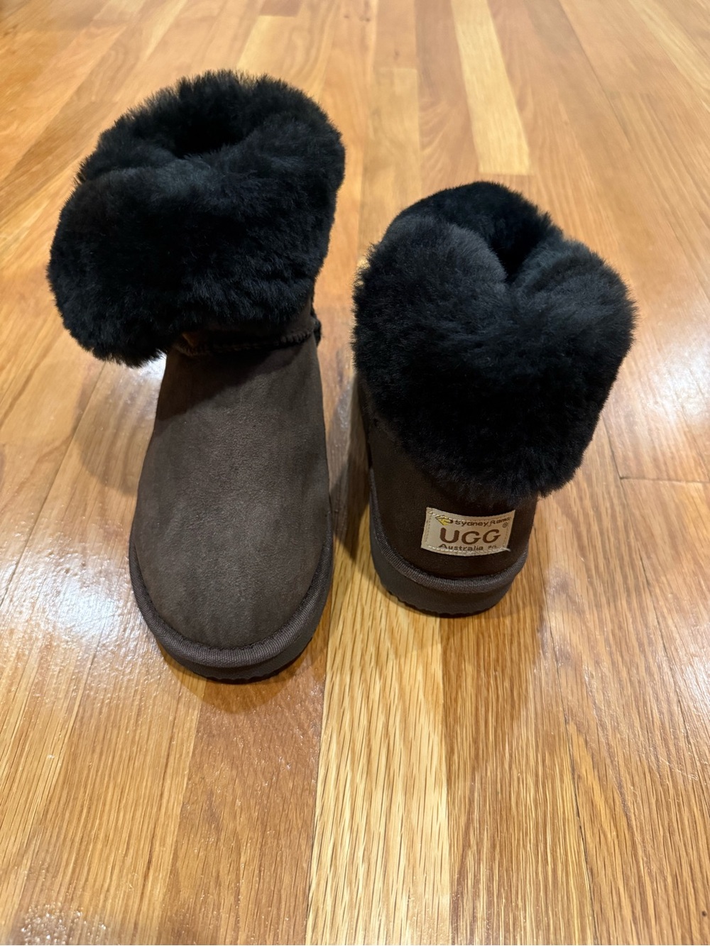 NWOT Authentic Sydney Rams UGG Brown Boots with Shearling Cuff